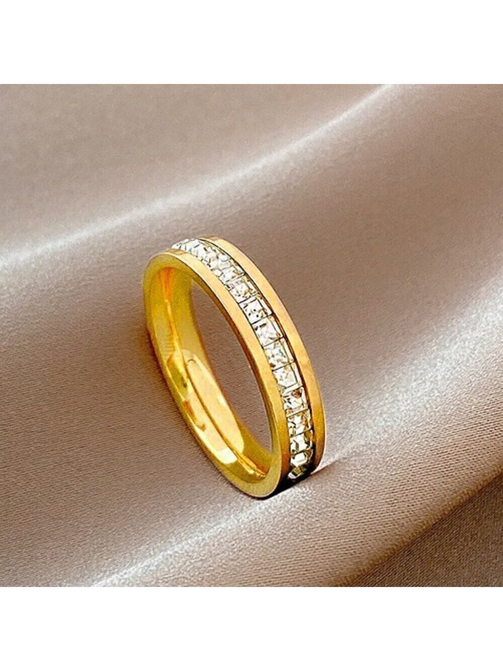 18K Gold Plated Stainless Steel Simulated DIamond Eternity Band Ring